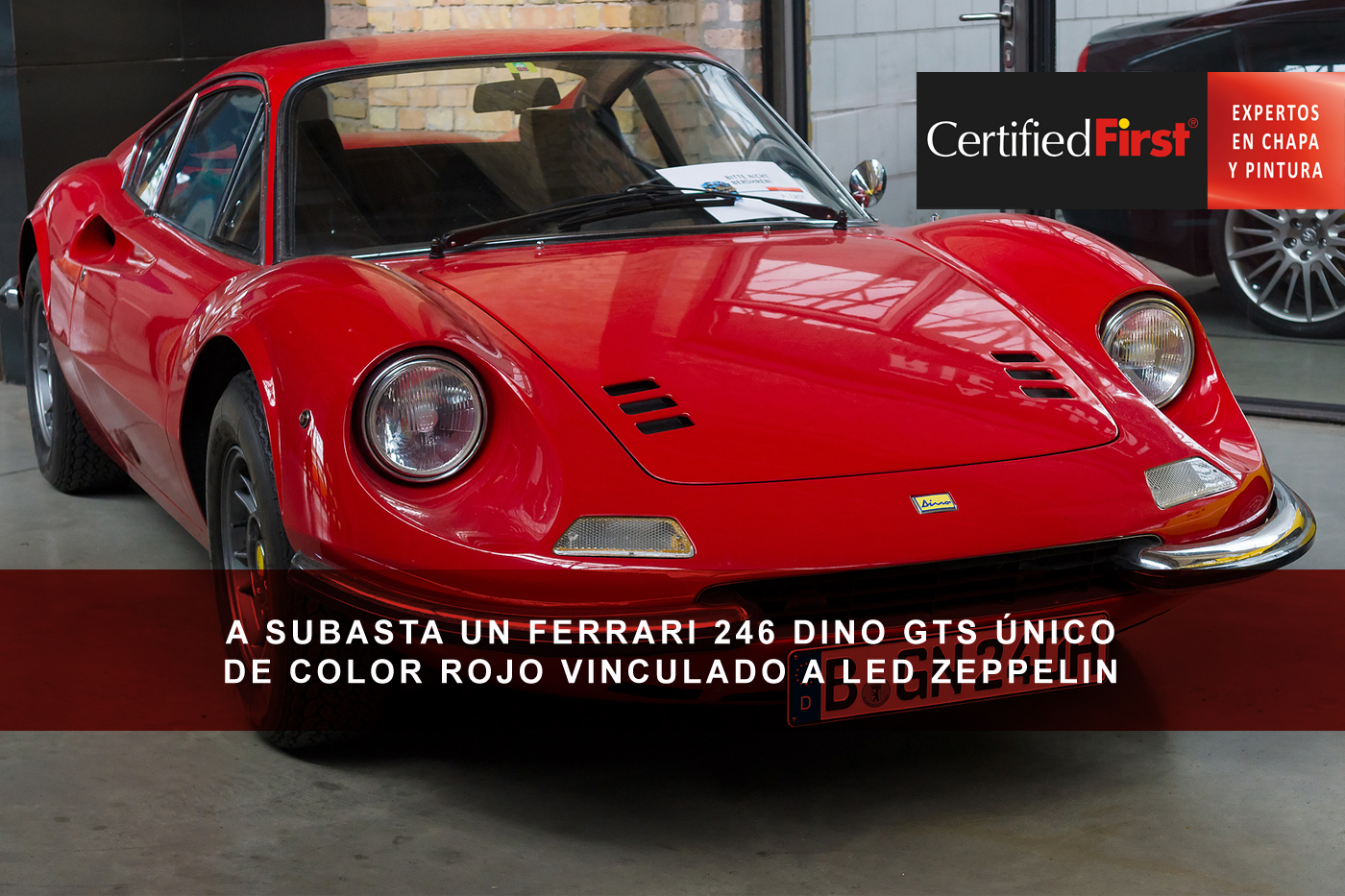 A subasta un Ferrari 246 Dino GTS único de color rojo vinculado a Led Zeppelin
